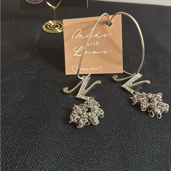 Silver Initial Earrings by Viesty Maria T - Picture 1 of 1